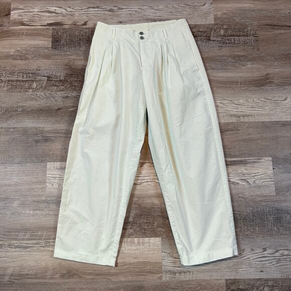 YMC Pleated Cotton Trousers Pale Green High Rise Wide Leg Pants L - Picture 1 of 10